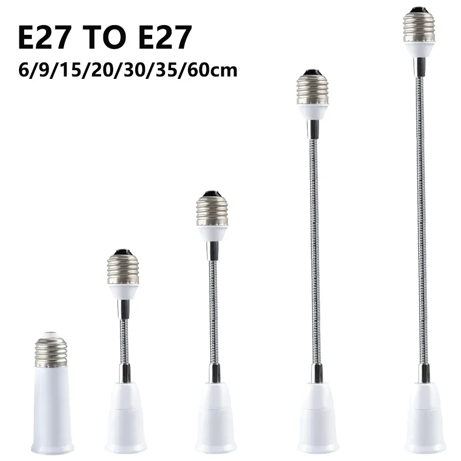 E27 to E27 Flexible Bulb Socket Extender E27 Lamp Rotating Base Lamp Holder 110V 220V Extension Converter 6/9/15/20/30/35/60cm