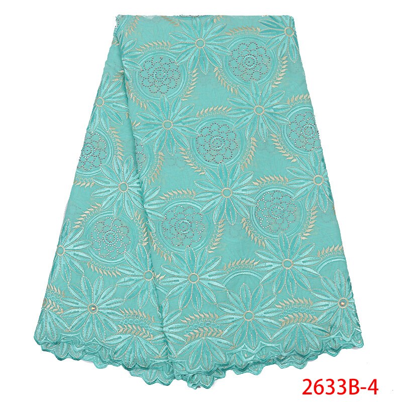Swiss Voile Laces Fabrics African Lace Fabric Embroidered French Cotton Lace Fabric with Stones for Women KS2633B-4