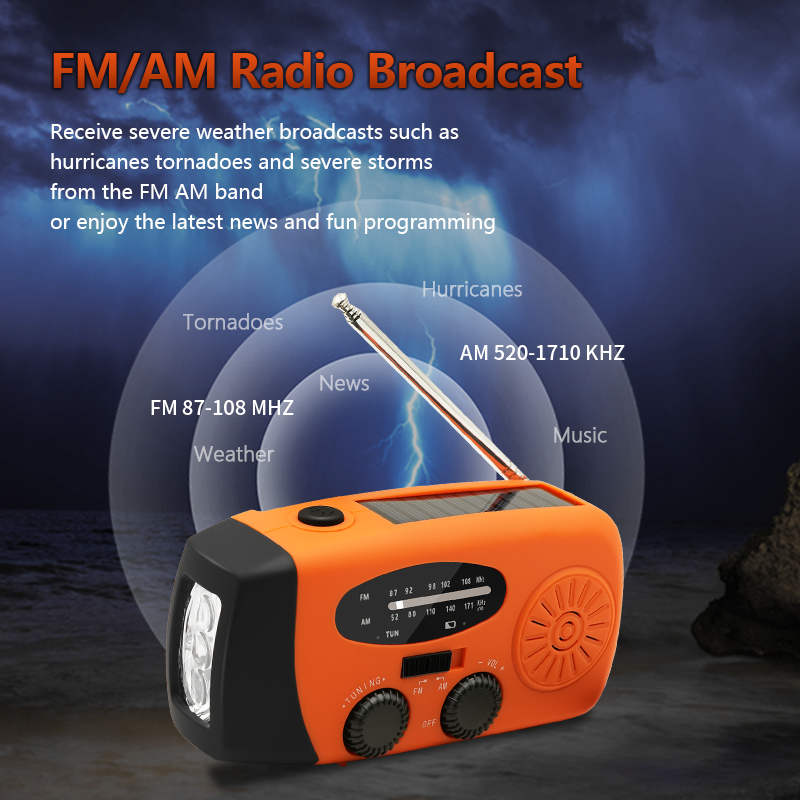 AM/FM/NOAA Awaryjne radio pogodowe z korbą ręczną Solarny radio pogodowe Przenośny power bank z baterią słoneczną do ładowania