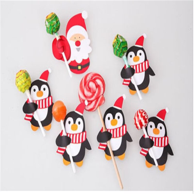 50 Stuks Kerst Xmas Kerstman Pinguïn Diy Lollipop Stok Papier Party Decoratie