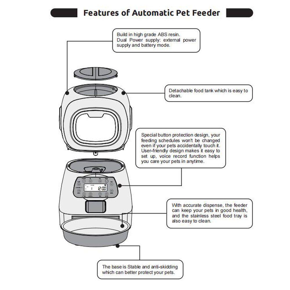 Smart Automatic Pet Feeder With Voice Record Stainless Steel LCD Screen Timer For Dog Food Bowl Cat Food Dispenser Pet Bowl