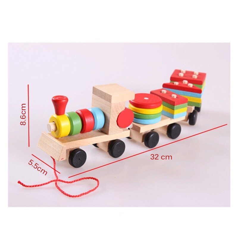 Mini træ tog trailer trækkende vogn geometrisk form matchende tidlig barndom pædagogisk legetøj køretøjer børn børn