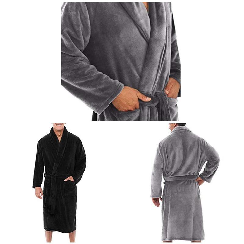Mens Winter Warm Pluche Verlengd Sjaal Badjas Thuis Douche Kleren Lang Gewaad Jas EIG88
