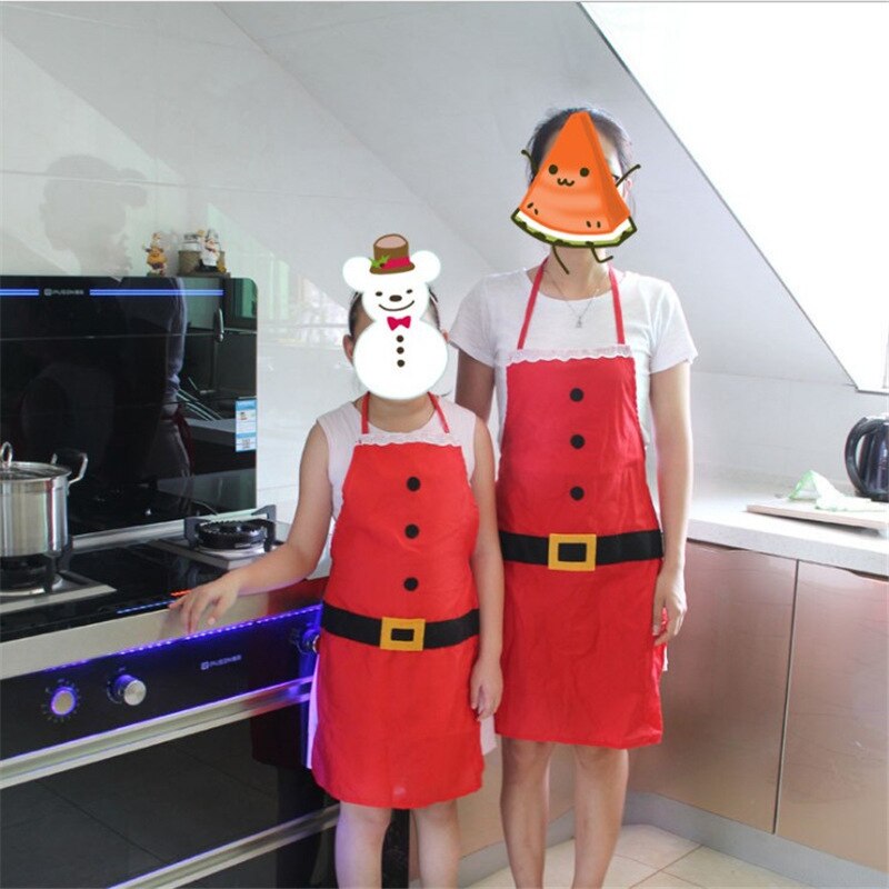 1PC Christmas Red Kitchen Aprons for Woman Xmas Decoration Xmas Decoration Aprons for Adult Novelty Couple Party