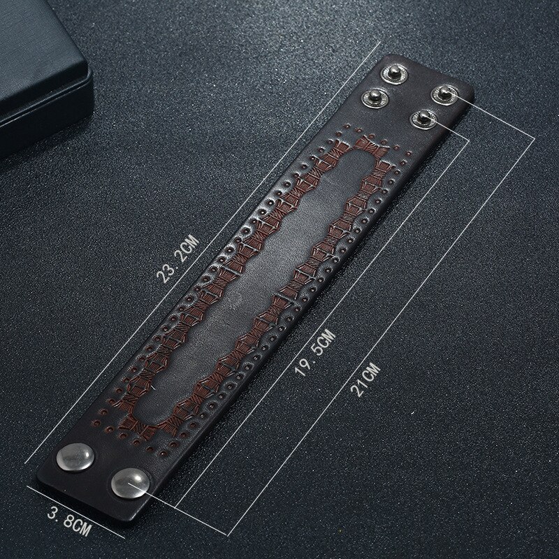Punk reliëfpatroon brede leren armband heren retro drukknoop armband sieraden motorfiets gitaar accessoires vriendje