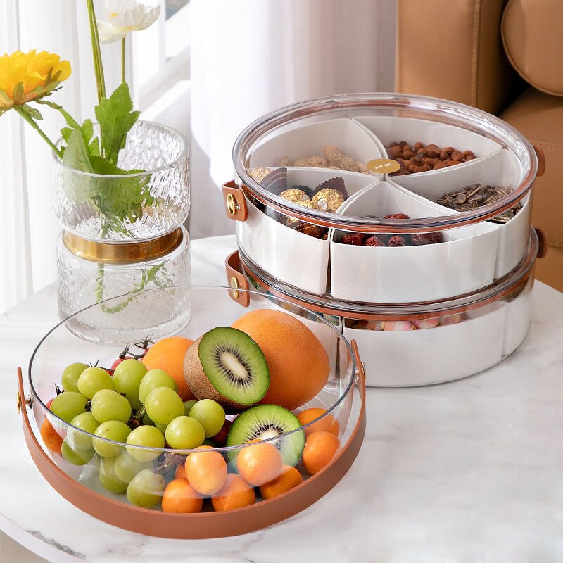 Plastic Snack Serving Tray with Airtight Lid and Removable Dividers Portable Party Food Container Appetizer Fruit Candy Platters