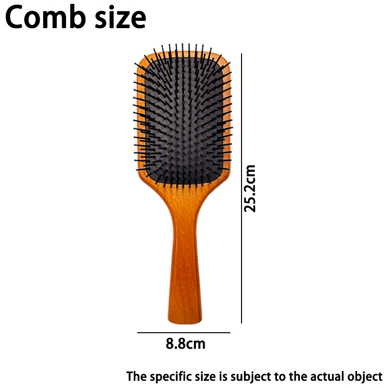 Peine de masaje con cojín de bambú cuadrado, cepillo de pelo alisador antiestático para cabello rizado o liso, cepillo de paleta grande