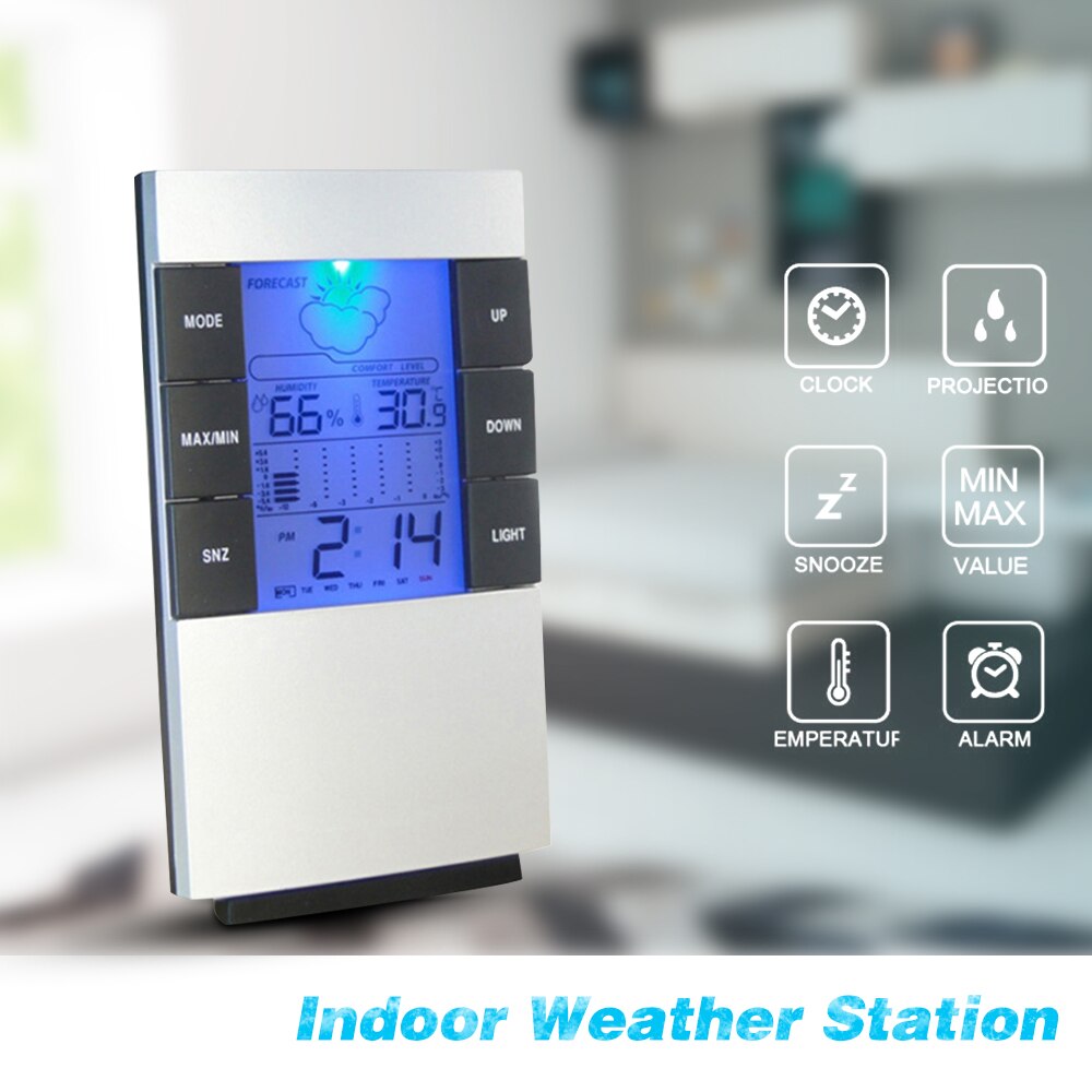Digital Alarm Clock Temperature Humidity Weather Forecast Led Clock LCD Display Multifunction Perpetual Calendar Weather Station