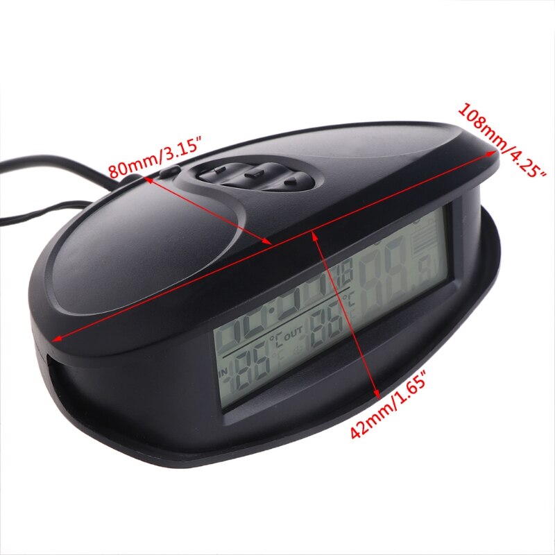 Digital Car In &amp; Outdoor Thermometer Voltmeter Time Clock Alarm Backlight EC98 77UD