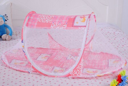 Sommar baby spädbarn insektsnät bärbar spjälsäng spjälsäng hopfällbar myggnät spädbarn kudde madrass: Orange
