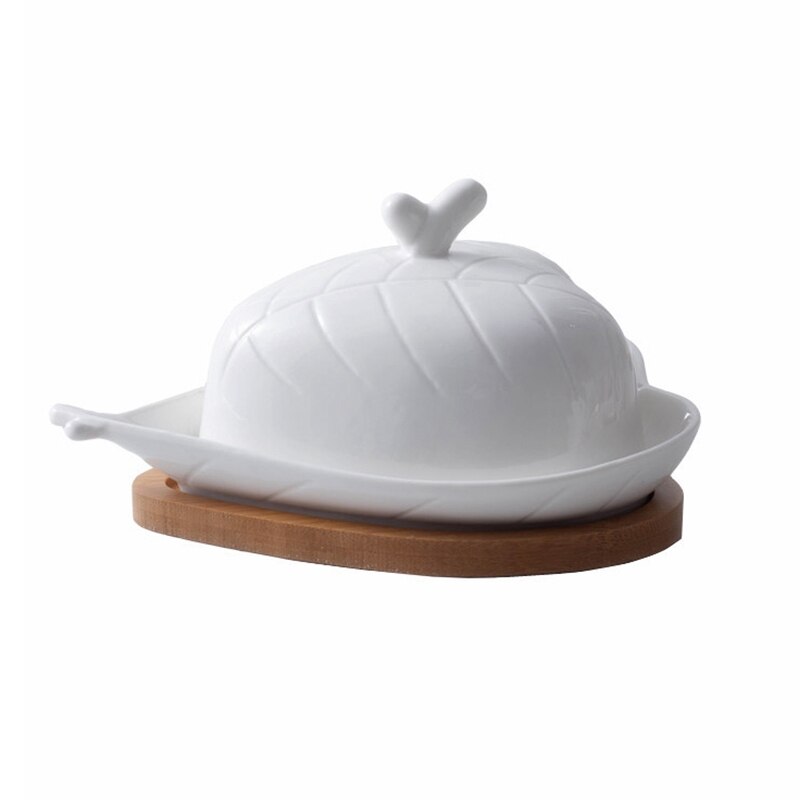 Leaf Butter Dish with Lid Ceramic Butter Keeper with Cover Large Porcelain Butter Container Kitchen Margarine Holder