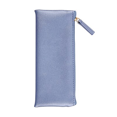 Súper recomendado, caja de lápices Simple de cuero negro dorado plateado rosa, suministros escolares, papelería Bts, bolsa de almacenamiento para , caja de lápices: Azul