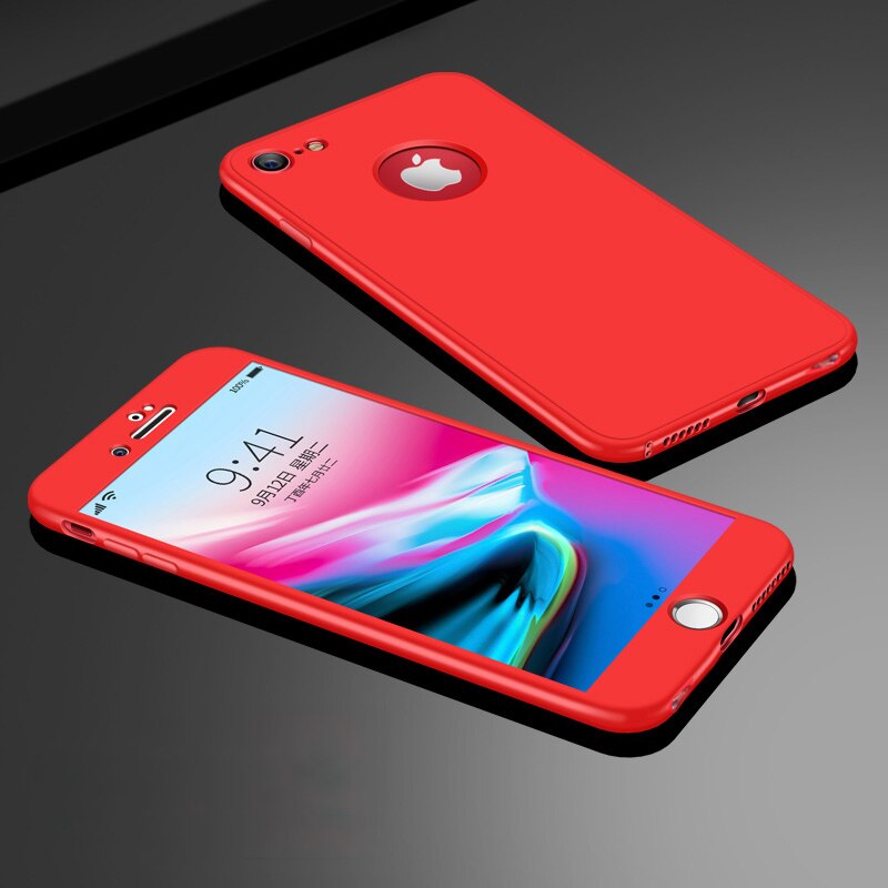 360 Graden Volledige Bescherming Case Voor Iphone 6 S 6 S 7 8 Plus X Xr Xs Max 5 5S Se 6Plus 6Splus 7Plus 8 Plus Soft Silicon Cover Coque: For iPhone X 10 / Rood