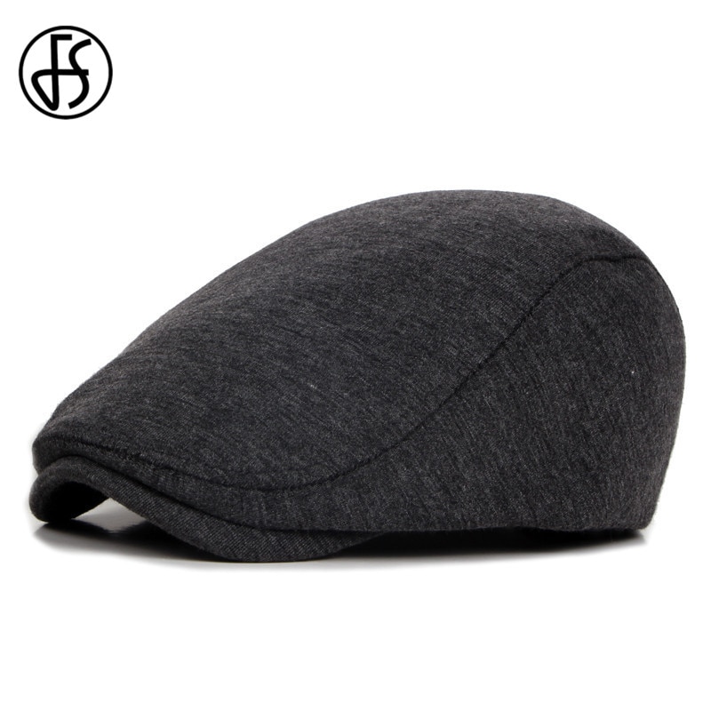 Gorro de boina FS para hombre y mujer, gorro de algodón negro de otoño e invierno, gorro plano de hiedra ajustable para hombre y mujer, Boina de punto liso para caballero