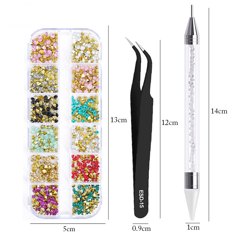 nail art accesoires ongle decoration strass ongle Strass multi-tailles 3D cristal, 3 pièces/ensemble, accessoires pour Nail Art, décorations à faire soi-même, paillettes cristal Rivet gemme 3D, fournitures pour ongles: Noir gris