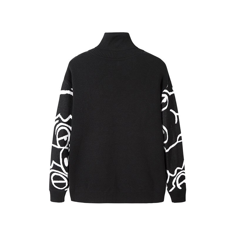 Bomuld herre sweater sort rullekrave sweater herre tegneserie krokodille pull homme strikket pullover tøj langærmede frakker