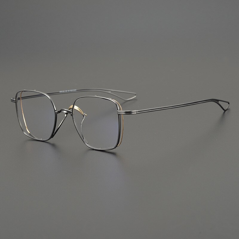 Pure Titanium Men Myopia Glasses Frame Square Optical Prescription Eyeglasses Japanese Handmade Gold-Rimmed Ultralight Eyewear: Dark Grey