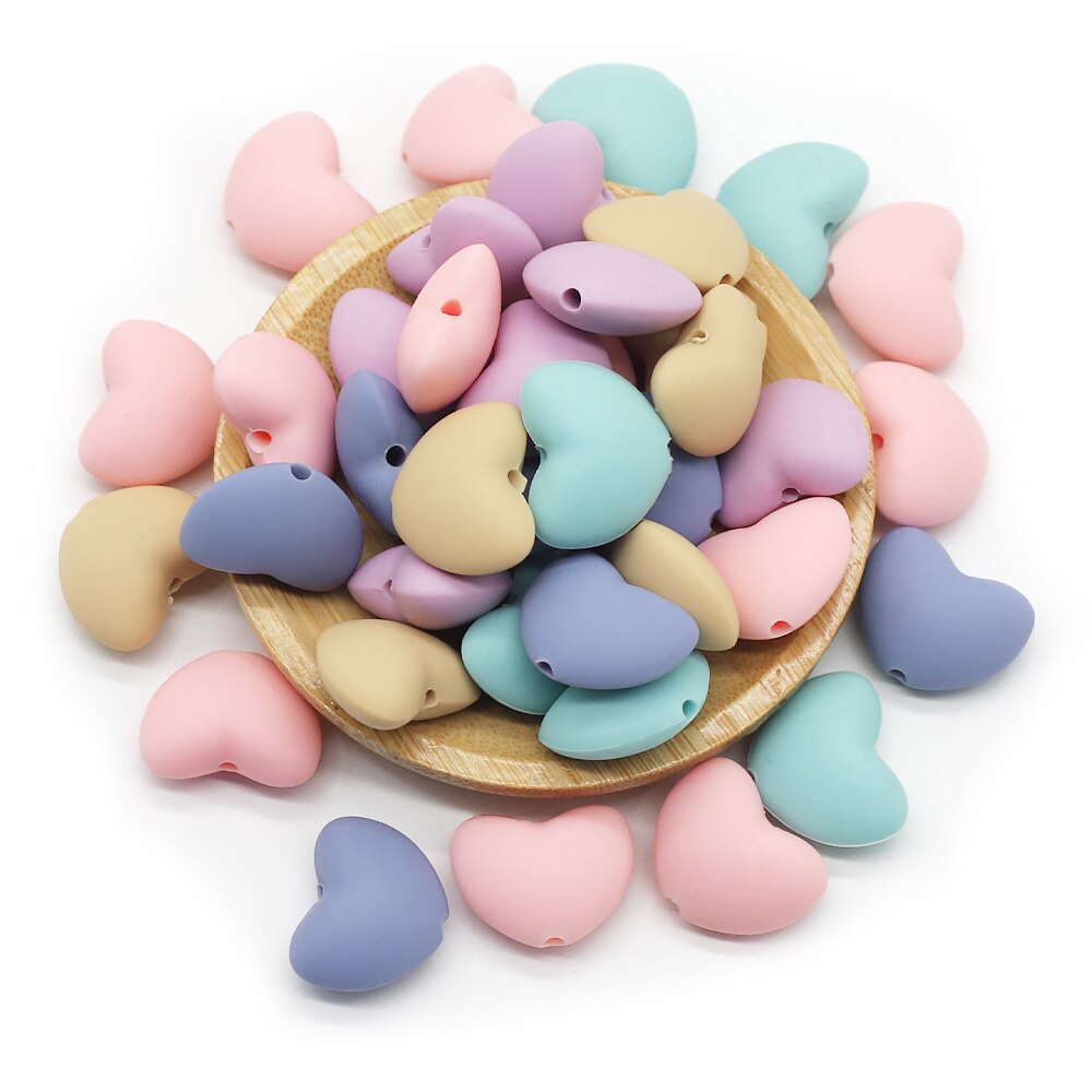 Leuke-Idee 10Pcs Hart Siliconen Kralen Bijtring Chewable Tandjes Bpa Gratis Pasgeboren Verpleging Baby Parel Fopspeen Clips Voedsel grade