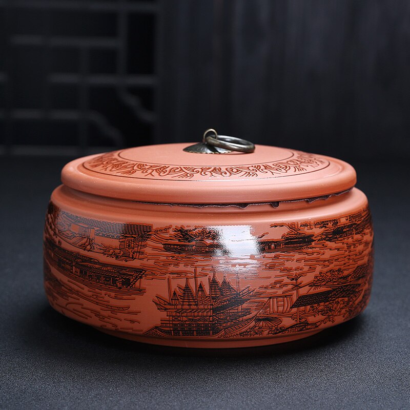 Koffie Bus Chinese Keramiek Thee Caddy Grote Snoep Opslagtank Draagbare Verzegelde Thee Pot Paarse Klei Reizen Thee Dozen: D