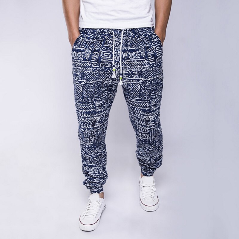 Loozykit nationale stijl herenbroek lange trekkoord losse casual broek herenbroek print casual broek