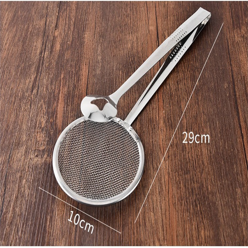 Filter Spoon with Clip Multi-functional Stainless Steel Colander Oil-Frying Filter Fried Food Clip Kitchen Tongs