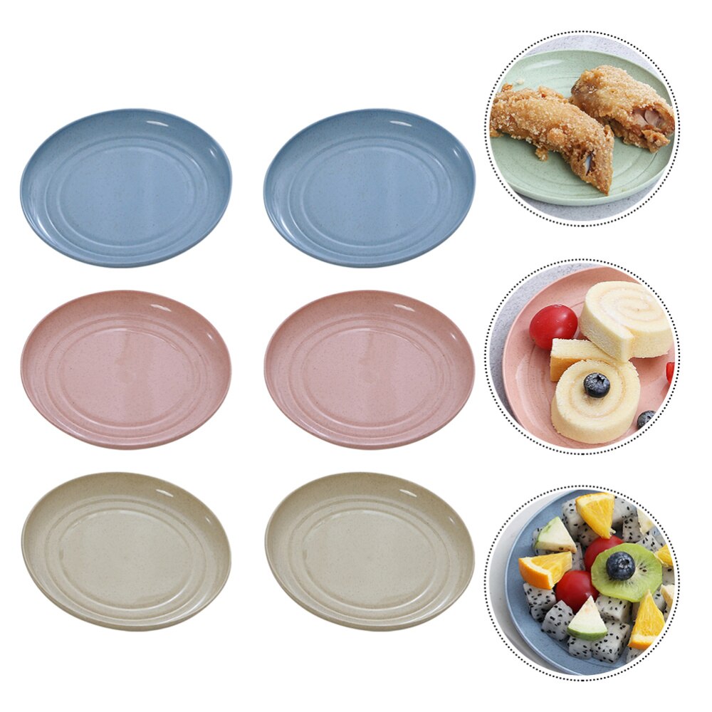 6pz piatti di paglia di grano piattino per uso domestico piatto per alimenti stoviglie sicure: Default Title