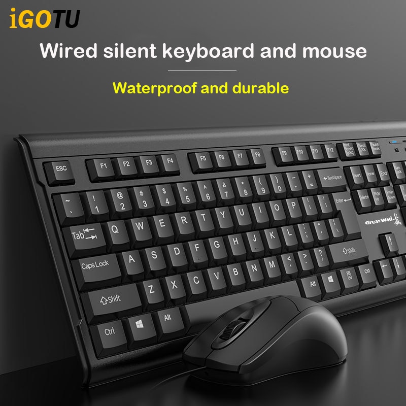 104 Keys Wired Keyboard Mouse Set waterproof Office Keyboard For Windows PC Compatible USB game Keyboard Russian Paste