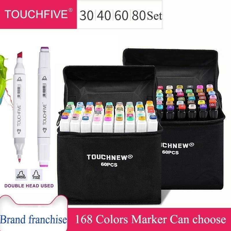 TOUCHFIVE-rotuladores artísticos de doble cabezal, a base de Alcohol, 30/40/60/80 colores, juego de bolígrafos para animación, suministros de arte Manga