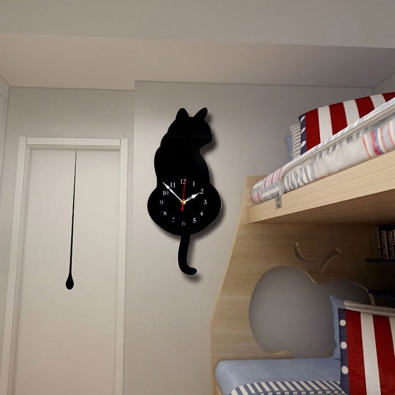 Cat Quartz Clocks Pendulum Clock Swinging Tail Wall Clock Wall Quartz Needle Wall Watch Clocks Bedroom Home Decor