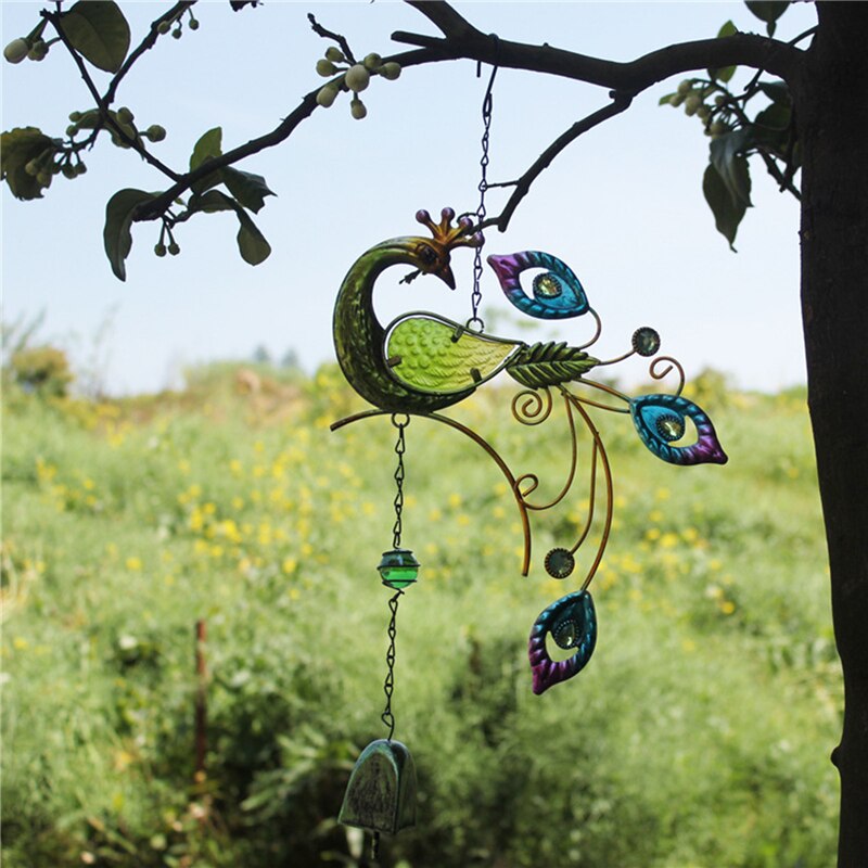 Colorful Peacocks Shape Pendant Bell Wind Chimes Indoor Balcony Indoor Outdoor Garden Decor Hanging Decoration
