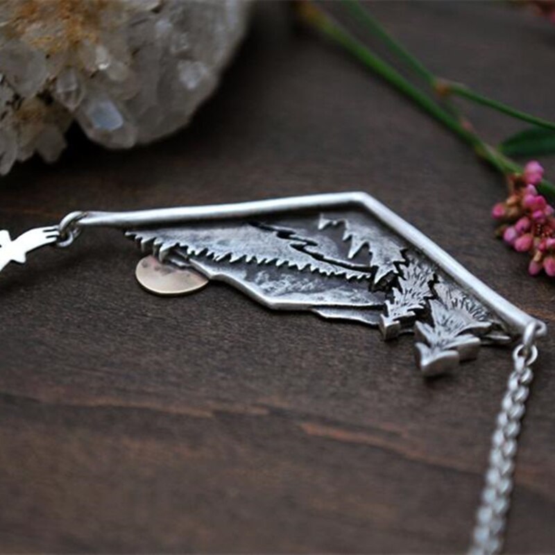 Errance rivière montagne vallée coucher de soleil Nature collier argent plaqué pendentif breloque chaîne colliers femmes femme bijoux
