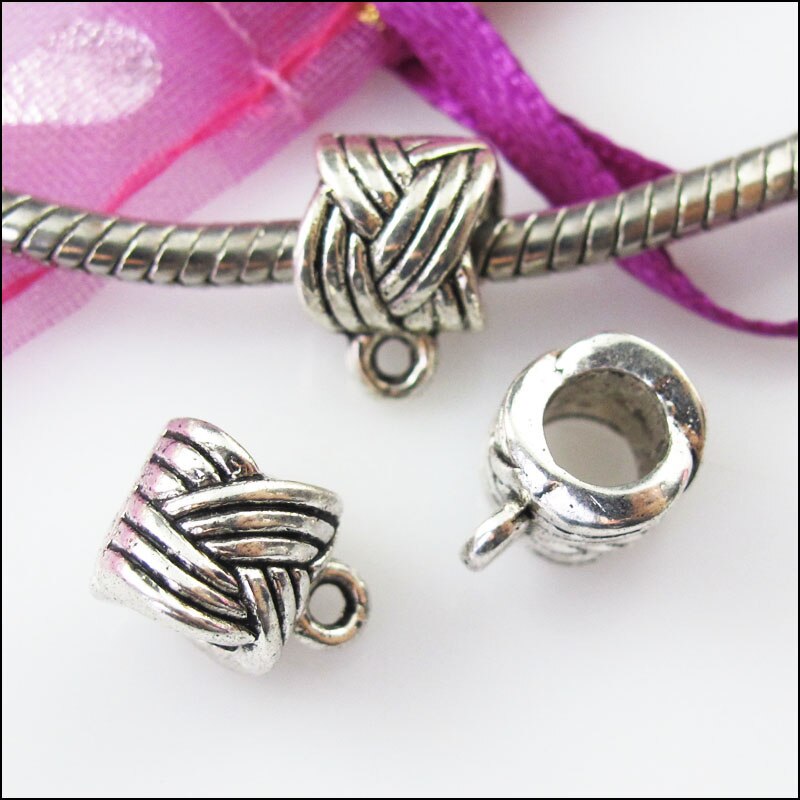 18Pcs Tibetan Silver Knot Bail Bead Fit Bracelet Charms Connectors 8x11.5mm