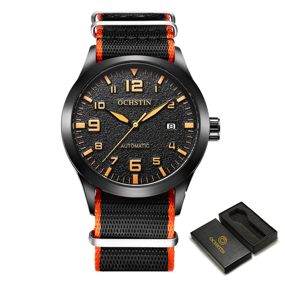OCHSTIN Mann Mechanische Pilot Armbanduhren Luxus Selbst Wind Leder Mechaniker Männliche Uhr Auto Datum Relogio Masculino für Männer: Silber