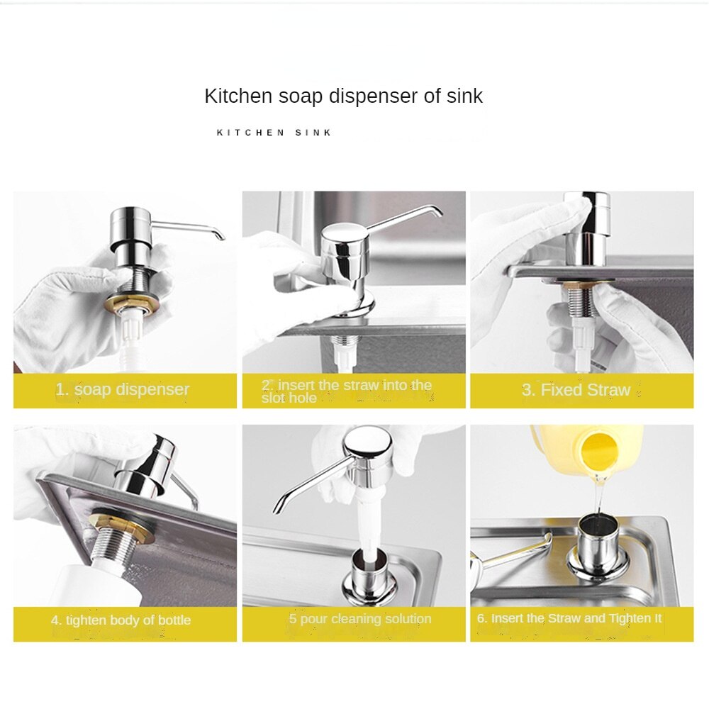 300ML Kitchen Sink Soap Dispenser Black ABS Dispenser Detergent Liquid Soap Lotion Dispensers Stainless Steel Head hand sanitzer