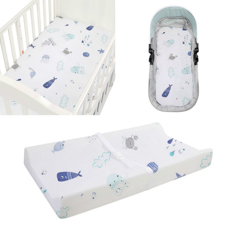 Bomuld krybbe lagen blød åndbar baby seng madras dække tegneserie nyfødt sengetøj til barneseng ark 89*44*13cm