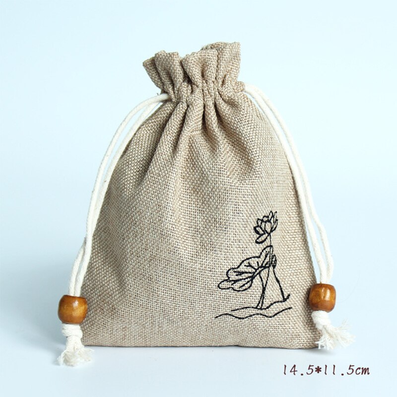 Sac de rangement en toile de Jute de Style chinois, sac , pochette à cordon, emballage de bijoux, bonbons, thé, divers sacs, organisateur de voyage: 13