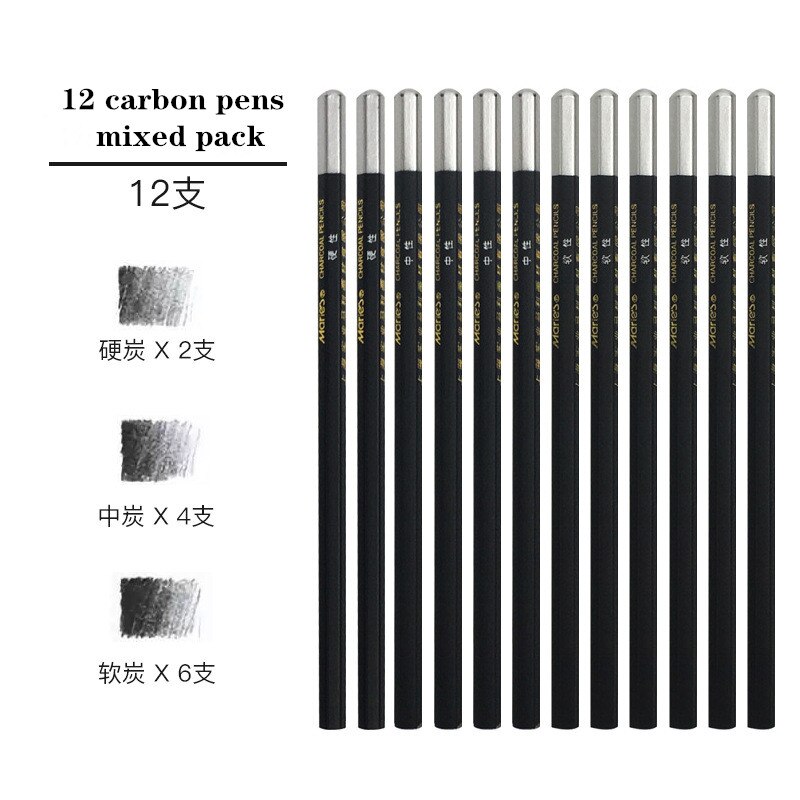 12 carbon pens mixed pack Marley 7401 drawing pencil sketch sketching soft carbon pencil art drawing pencil: Default Title