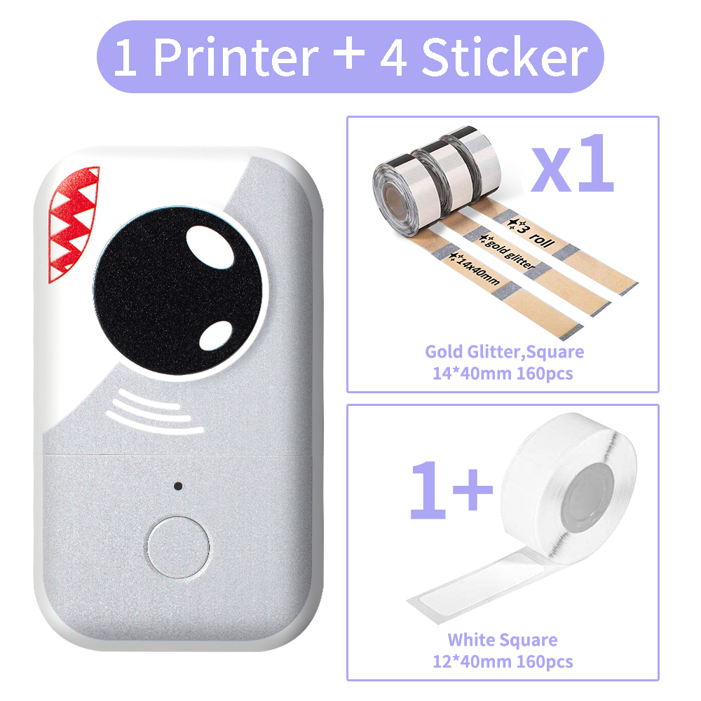 Phomemo Label Maker Sticky Note D30Pro Label Thermal Printer No Ink Home Business Helper Kitchen Sticker Machine: Shark-4 Glod Glitter