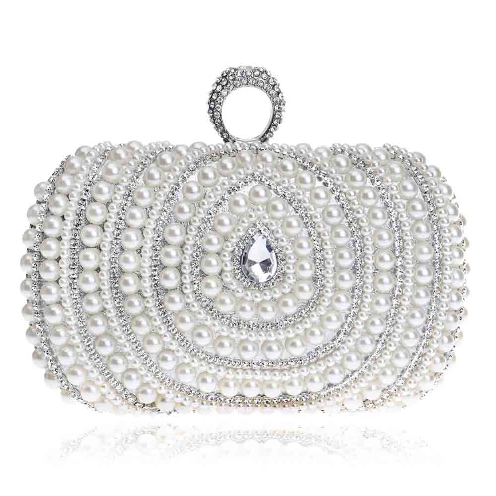 Parel Vrouwen Clutch Handtassen Diamanten Vinger Ring Dames Vintage Avond Crystal Bruiloft Bruids Strass Goud Zilver Zakken: Silver