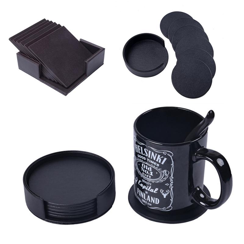 Kopp matta pu läder marmor underlägg dryck kaffe kopp matta teunderlägg matbord bordstabletter bord svart vit chic dekoration 6 st