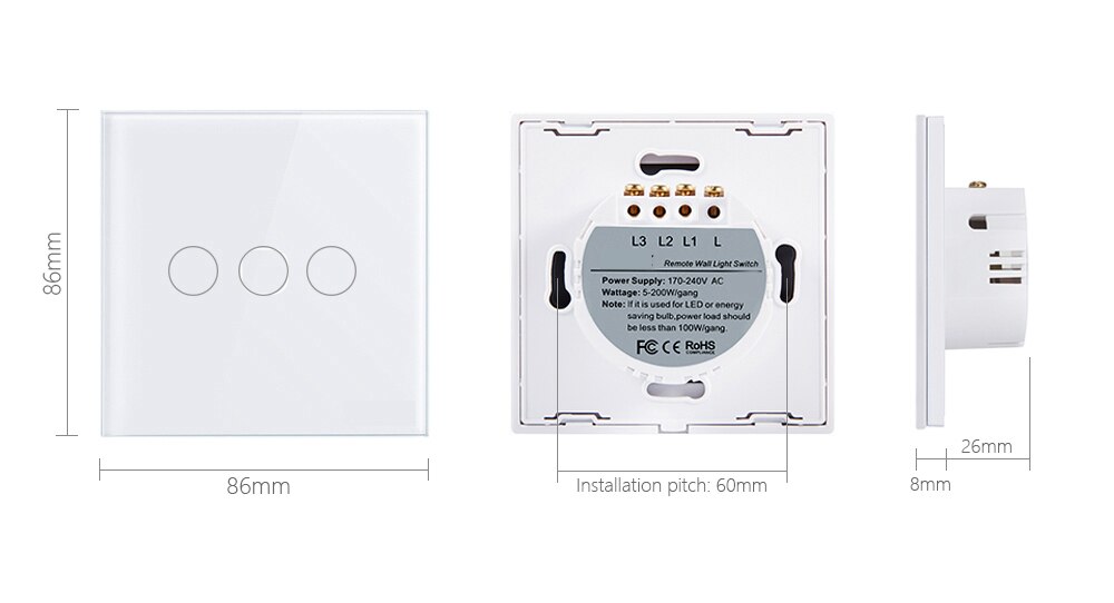 Single FireWire WIFI Smart Touch Switch Wireless Remote Light touch Wall Switch Crystal Glass Panel Works With Alexa Google Home