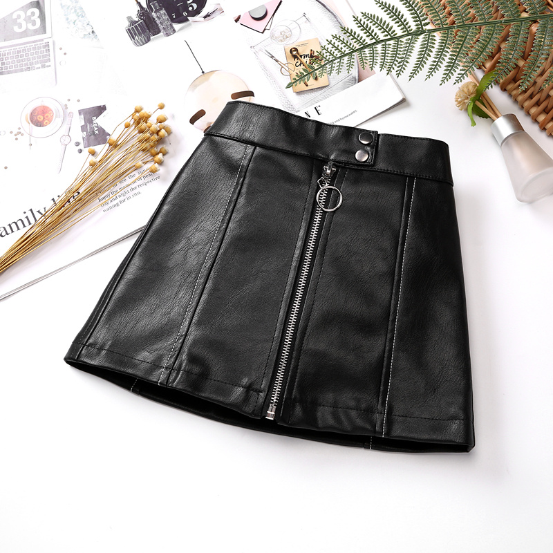 Jupe circulaire pour filles, jupe d'automne-hiver en cuir, ligne a, vêtements pour enfants de 4, 6, 10 et 12 ans,: black / 7T