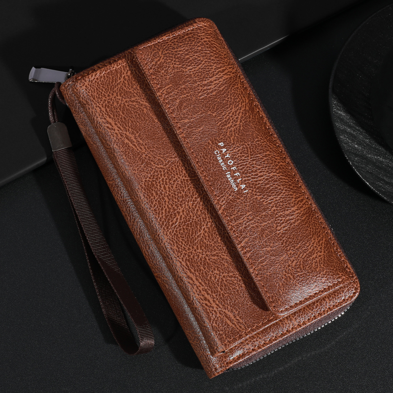 Men's PU Zipper Handbag Large Capacity Long Wallet Clutch Bag Phone Bag Multi card Card Holder Coin Purse Wallet Double Layer: SKY BLUE