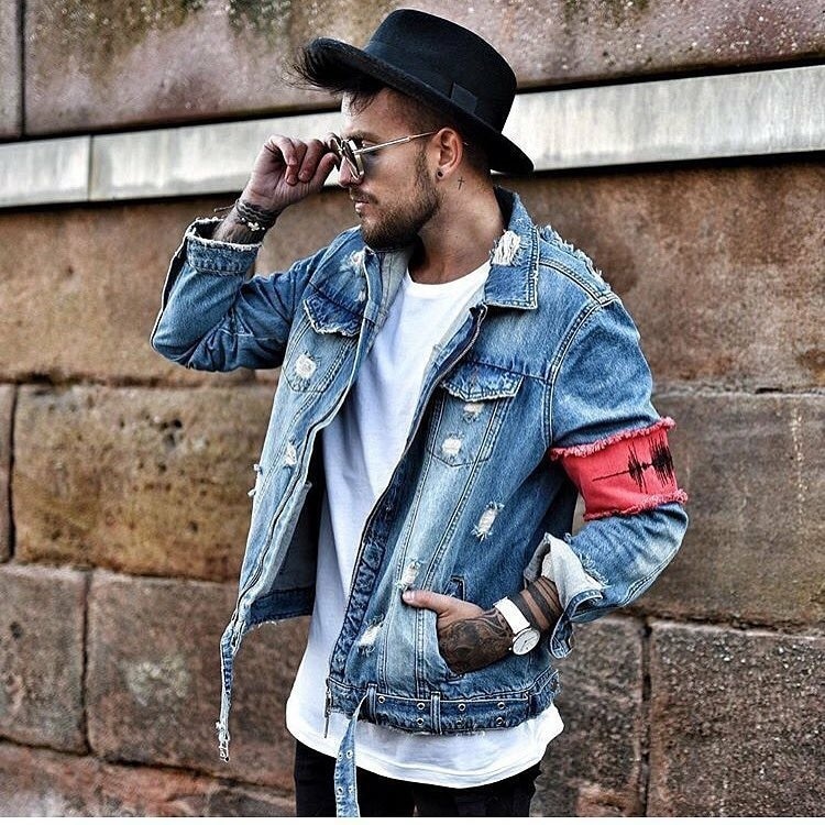 fermeture éclair détruit jean veste de vol hommes déchiré Denim vestes Hip Hop pardessus