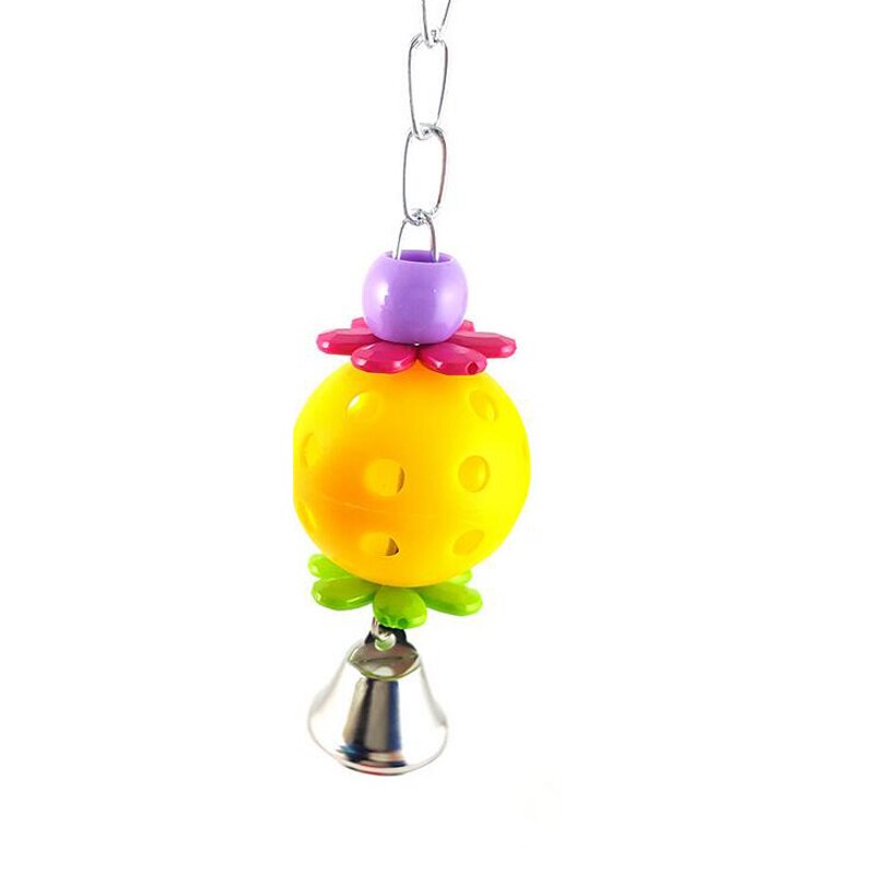 Juguetes Para loros, juguete colgante para pájaros con cuentas de colores, cadena de campana, juguete de morder para loro, accesorios para jaulas de pájaros, juguete colgante para pájaros: Parrot Ball Yellow