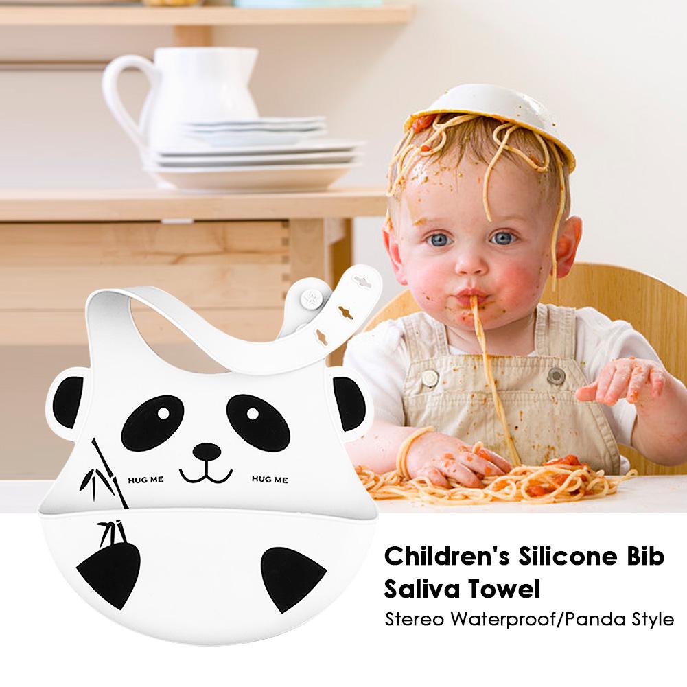 Babero impermeable lavables para bebés, alimentación de silicona, bonito Panda de dibujos animados, estilo estéreo, toalla de Saliva para niños