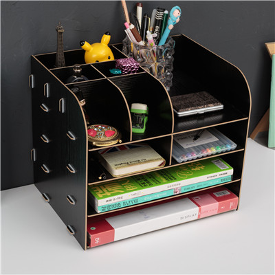 Hout bestand frame DIY portfolio bestand rek hout desktop ontvangen multi-layer bestand lade document trays Briefpapier houder: Black