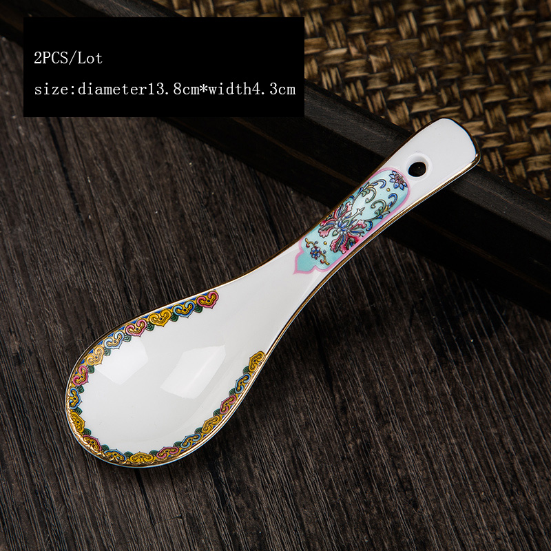 2 Stks/partij Chinese Stijl Keramische Lepel Thuis Servies Soeplepels Keuken Accessoires Tool Emaille Paleis Rijst Scoop Servies: A 2PCS