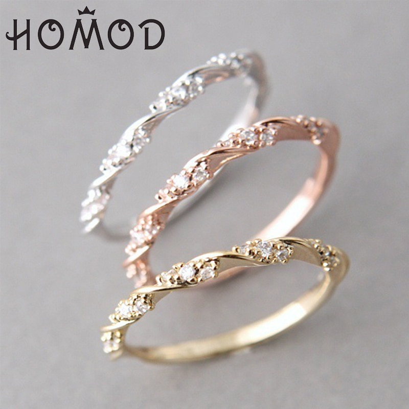 Homod Zilver Kleur Twist Klassieke Zirconia Bruiloft Engagement Ring Voor Vrouw Oostenrijkse Kristal Ringen Bague Femme