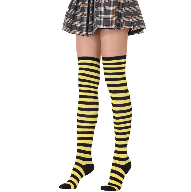 1/6 Pairs Women's Striped Stocking Japanese Over Knee Socks Women Keep Warm Slim Long Socks Black White Striped Hosiery